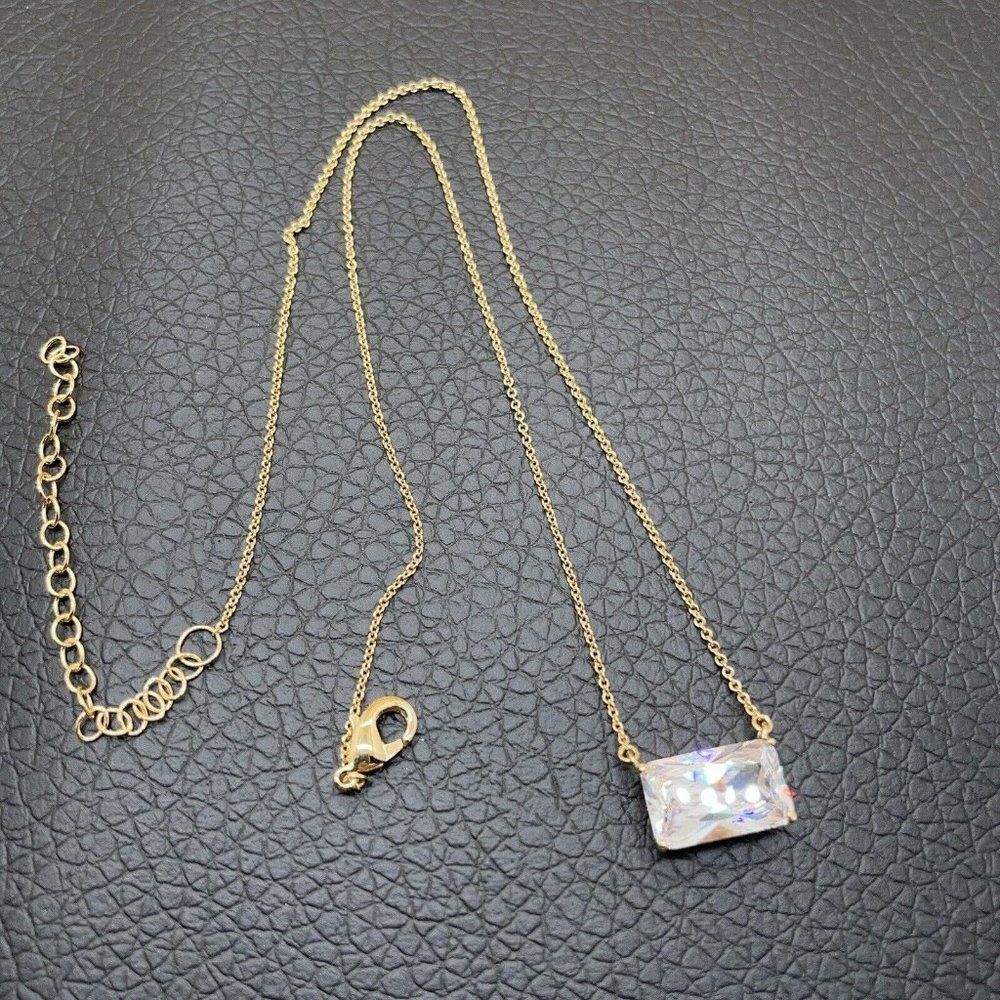 Clear Diamonite East/West Drop Necklace Gold Tone Real Collections Adrienne 17" - Picture 4 of 8